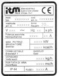 Tabliczka znamionowa Mod Moc Przepływ Zużycie Paliwo Poj.