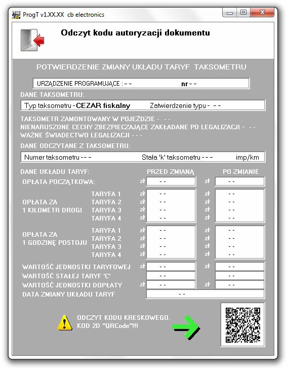 Każdy wydruk potwierdzenia zmiany układu taryf posiada kod kreskowy 2d QRCode, w którym zakodowane są wszystkie dane zawarte w dokumencie.