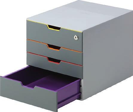 siedmioma i dziesięcioma kolorowymi szufladkami. Atrakcyjny i innowacyjny wzór. Kolorowe obramowanie szufladek ułatwia organizację dokumentów.