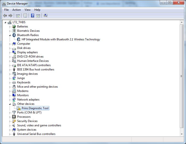 Gdy PDT nie jest rozpoznawany Przejdź do "Menedżer urządzeń". - Prins Diagnostic Tool jest identyfikowany jako "Inne urządzenia".
