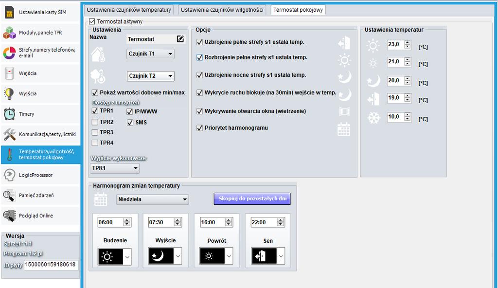 Termostat pokojowy Profile temperatur: