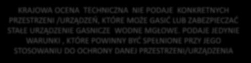 Zastosowanie stałego urządzenia gaśniczego wodnego mgłowego do gaszenia lub zabezpieczania urządzeń/przestrzeni przed oddziaływaniem pożaru powinno się odbywać przy zachowaniu lub odpowiednim