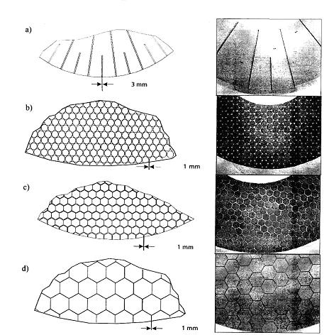 Alternatives of diamond tool constructions: 1 to 3 with abrasive pellets, 2 to 4 with uniform design [17] Rys. 6.