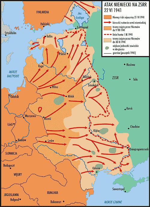 ATAK NIEMIEC NA ZSRS uderzenie Niemiec na ZSRS 22 czerwca 1941 r. doprowadziło do utworzenia w Europie drugiego frontu walk z III Rzeszą.