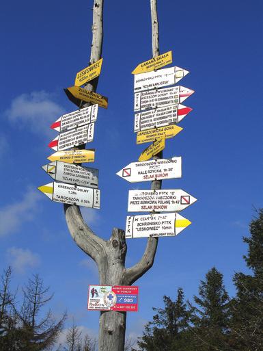 Żółty szlak Przełęcz Bukowska - Targanice 4,3 - Potrójna 9,7 - Chatka pod Potrójną 11,4 - Łamana Skała 13,8 - Rzyki (Pracica - parking) 16,7 km.