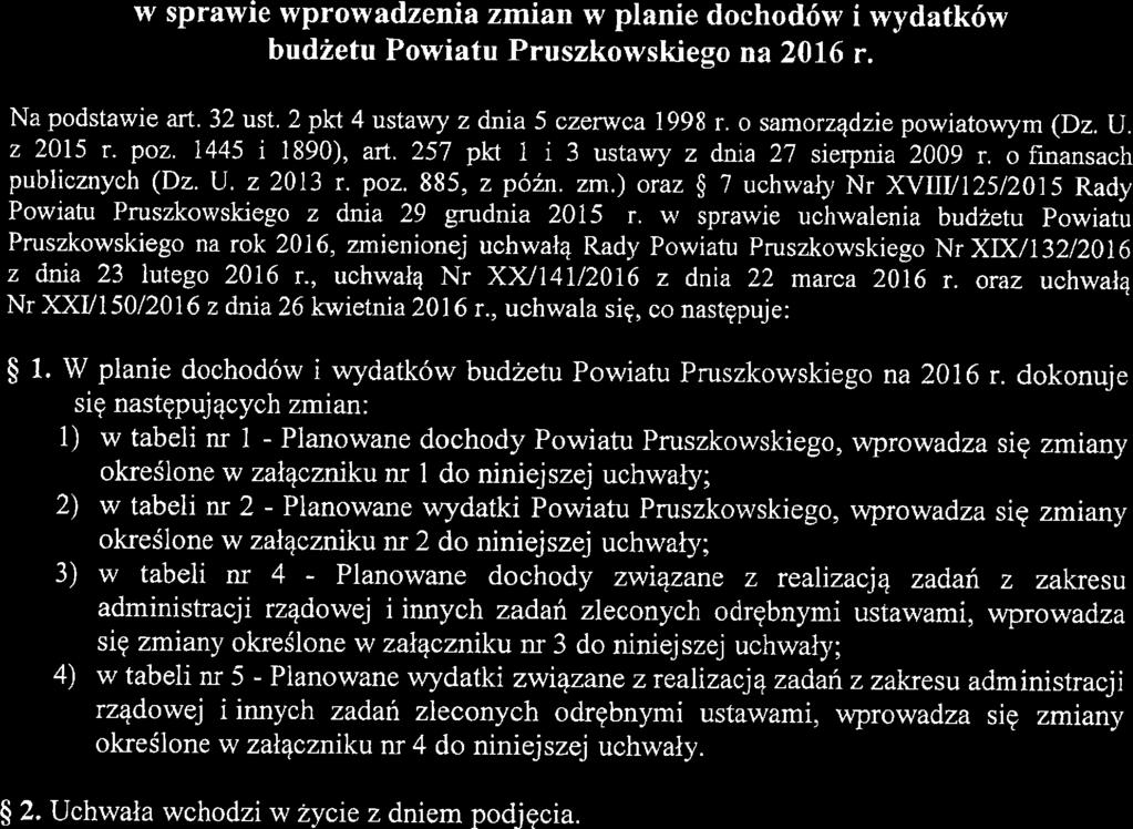 Uchwała Nr.4oż, /.9Ź.g /2016 Zarządu Powiatu Pruszkowshego z dnia 4z, maja 2016 r. w sprawie wprowadzenia zmian w planie dochodów i wydatków budżetu Powiatu Pruszkowskiego na 2016 r. Na podstawie art.