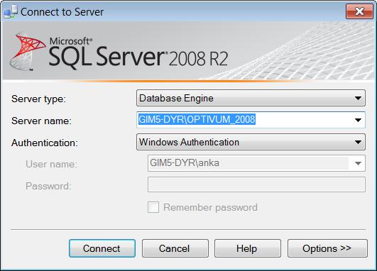 Odczytanie nazwy serwera SQL i sprawdzenie, czy jest on poprawnie zainstalowany Podczas pierwszego uruchomienia programów Kadry Optivum, MOL Optivum, Płace Optivum, Sekretariat Optivum oraz