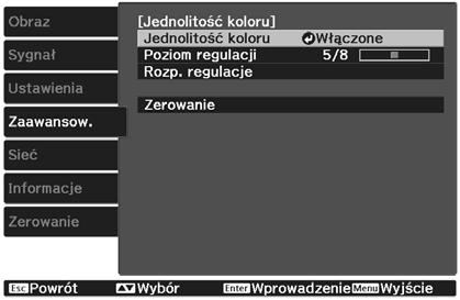 Konserwaja Jednolitość koloru Jeżeli kolory na wyświetlanym obrazie są niejednolite, możesz wyregulować odień danego koloru dla ałego obrazu w Jednolitość koloru.