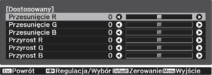 Regulaja obrazu Regulaja kolorów Regulaja opji Temp. barwowa Służy do ustawienia ogólnego odienia obrazu. Z tej opji należy skorzystać, gdy obraz ma niebieskie, zerwone bądź inne zabarwienie.