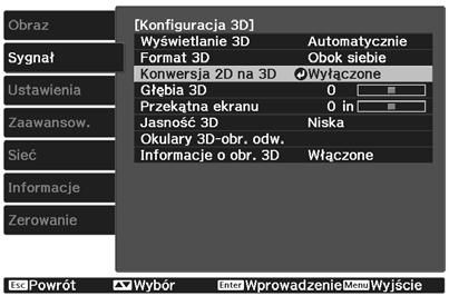 Wybierz opję Konwersja 2D na 3D, a następnie naiśnij przyisk, aby potwierdzić wybór.