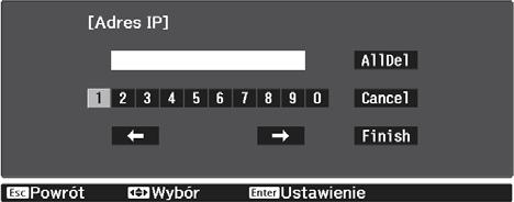 Używanie projektora w siei h W razie potrzeby przypisz adres IP do projektora. Jeżeli w siei jest używane DHCP, wybierz Ustawienia IP, aby ustawić DHCP na Włązone.