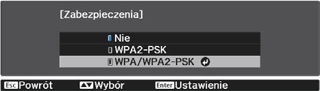 Używanie projektora w siei b Podzas łązenia w trybie Zaawansowany upewnij się, że włązony jest AirPort i wybierz nazwę siei (SSID) dla siei, z którą będzie łązony projektor.