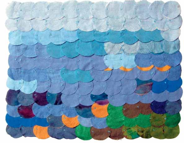 BOGUMIŁA KLAUDEL-REZLER W błękicie II 38 x 43 cm, technika własna, 2014 Ukończyła Wyższą Szkołę Sztuki Stosowanej w Poznaniu dyplom z Malarstwa na Tkaninie w Pracowni prof. Wojciecha Sadley a (2003).