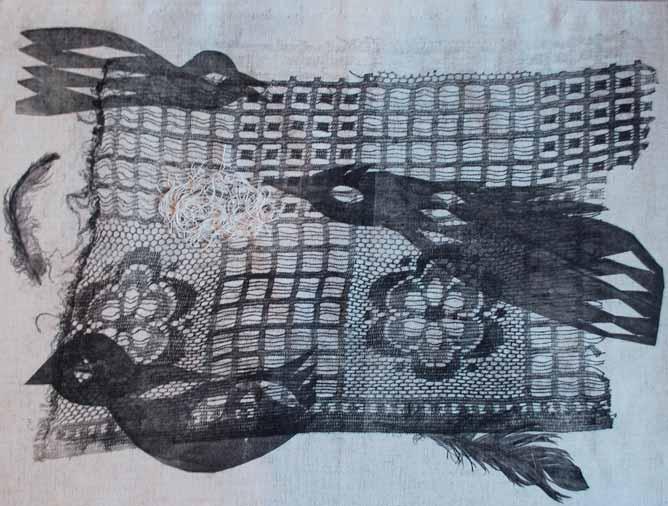 OLGA KOVALISKO UKRAINA/ UKRAINE Wiosenne ptaki 2 38 x 50 cm, technika: druk na lnie, 2014 Urodziła się w 1967 r. we Lwowie. Ukończyła Państwowy College Sztuki Dekoracyjnej i Stosowanej im. I.