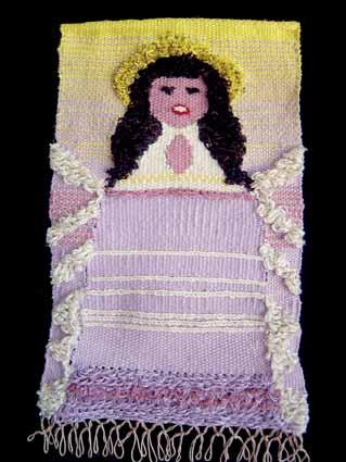 LIV PEDERSEN KANADA/ CANADA Angelique 46 x 27 cm; technika: splot płócienny, rya, tkane na krośnie Salish, 2014 Angela 48 x 29 cm; technika: splot płócienny, rya, tkane na krośnie Salish, 2014