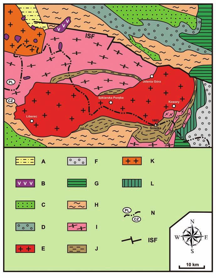 Ryc. 137. Mapa geologiczna obszaru Karkonoszy i okolic.