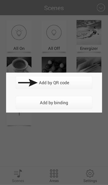 Dotknąć Add by QR code, aby Wpisać nazwę (górna strzałka) i przeprowadzić ustawienie za pomocą kodu QR. w celu zapisania dotknąć Save.