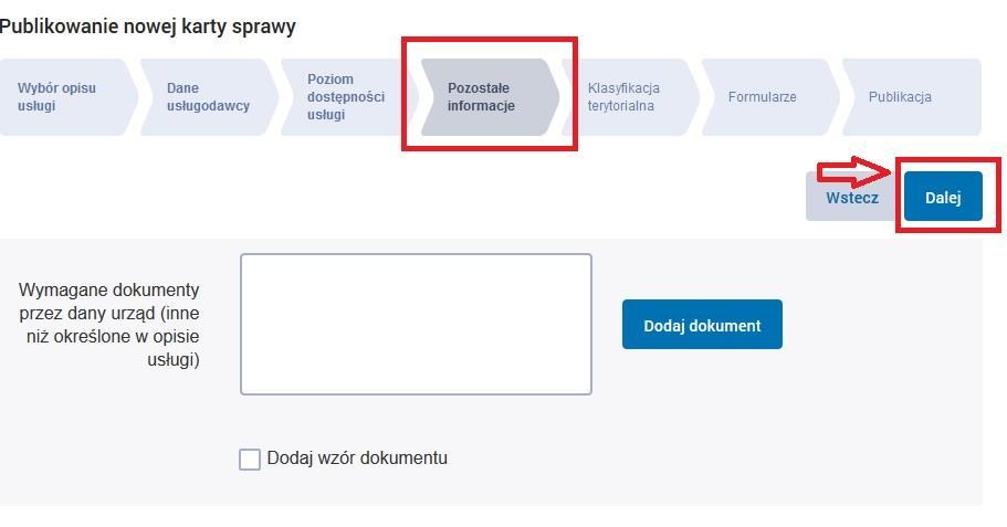 Krok 6 Uzupełniamy Klasyfikacje terytorialną naszej jednostki wybierając z listy Województwo, Powiat, Gminę i klikamy Dodaj lokalizację.