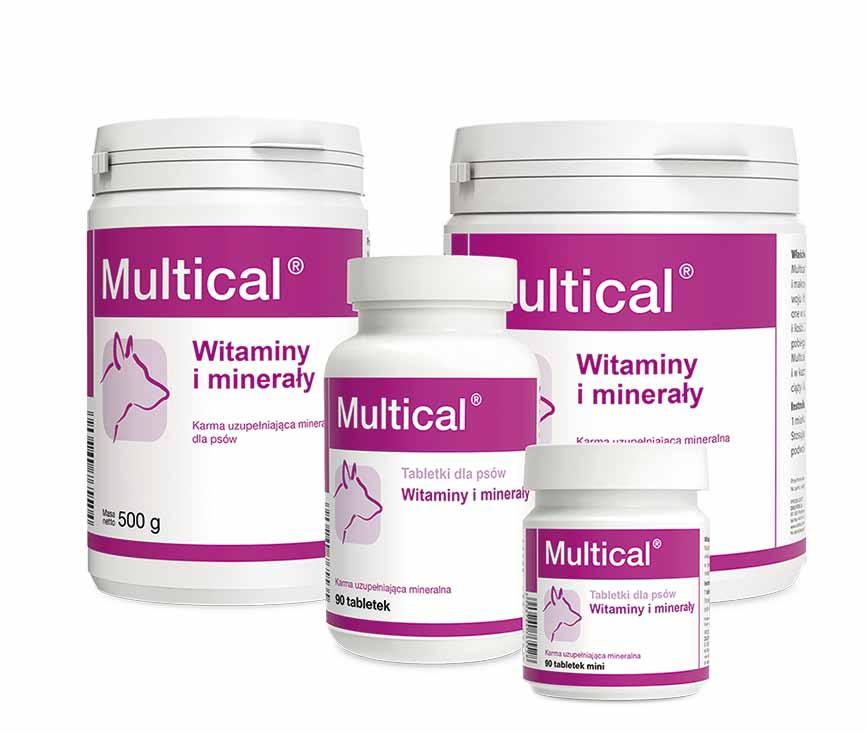 Multical WITAMINY, MINERAŁY Multical zawiera witaminy, mikro- i makroelementy niezbędne do prawidłowego rozwoju i funkcjonowania organizmu psa.