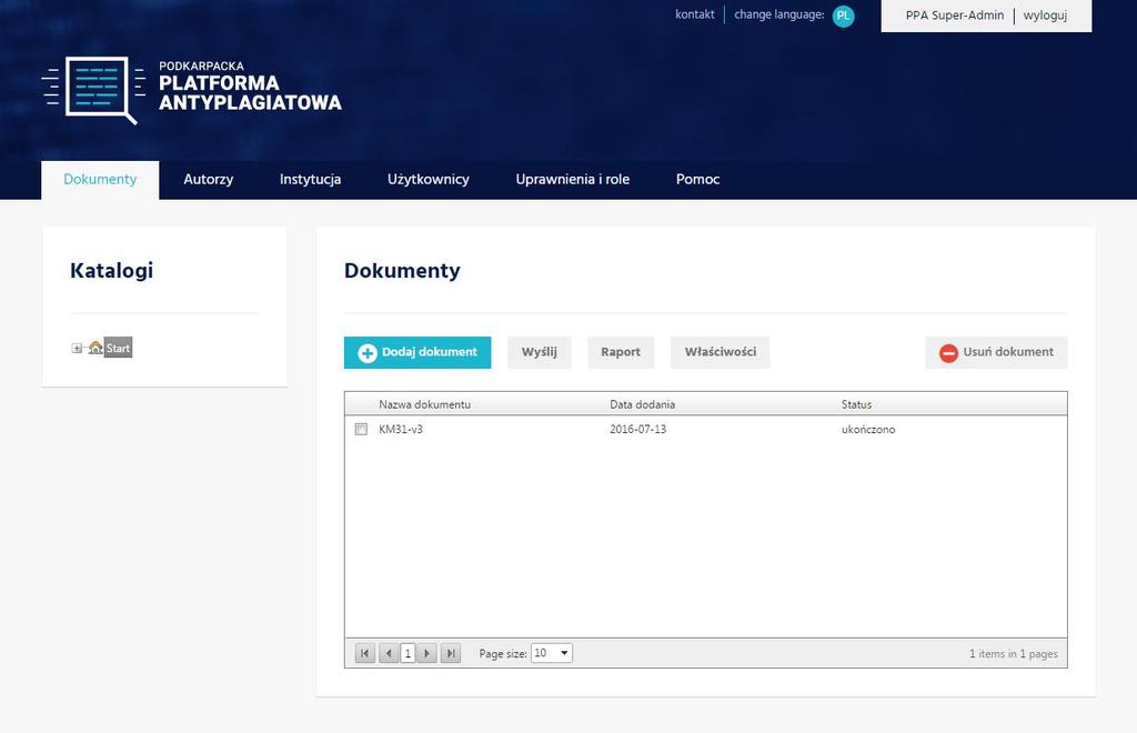 Po poprawnym zalogowaniu zostaniemy przekierowani na stronę umożliwiającą dodawanie dokumentów (rys.2). Rys.