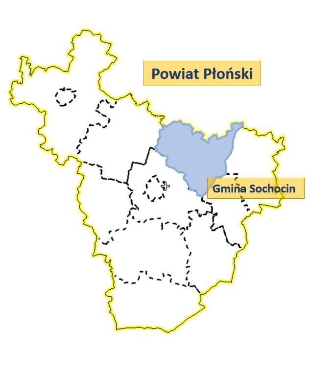 Mapa 2. Gmina na tle powiatu płońskiego. Źródło: http://mapy.plonski.wrotamazowsza.pl, opracowanie własne.