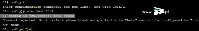 W trybie konfiguracji interfejsu należy użyć polecenia: switchport mode trunk Wydanie polecenia nakazuje utworzenie łącza typu magistrala.