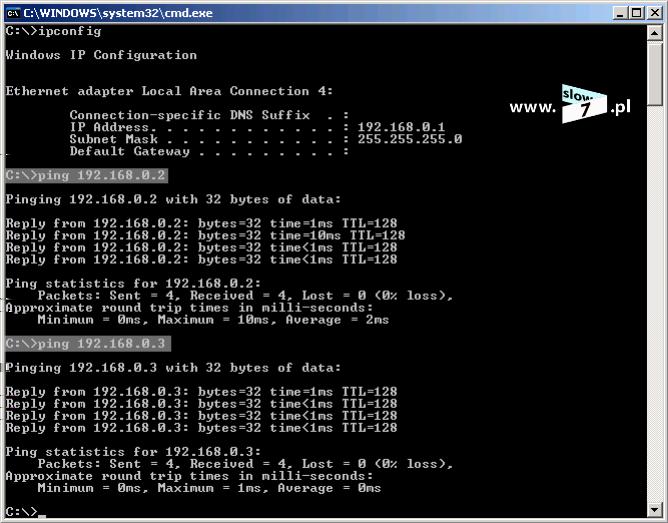 20 (Pobrane z slow7.pl) i PC2 oraz pomiędzy PC1 a PC3. Test ping kończy się sukcesem łącze trunk działa i przekazuje ruch VLAN.