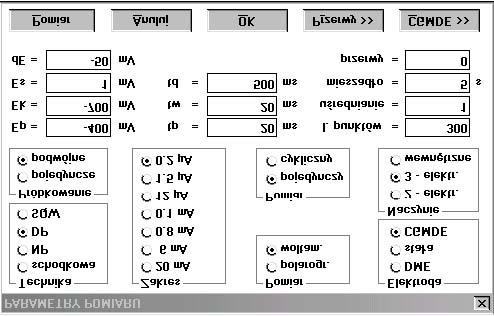 W czasie odtleniania ustawić parametry prowadzenia pomiarów właściwe dla naszego ćwiczenia.