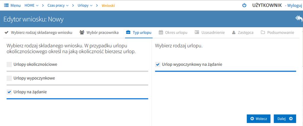 PRZYKŁAD 1: Urlop okolicznościowy z tytułu Urodzenia się dziecka, domyślnie w systemie jest skonfigurowany jako dostępny tylko dla mężczyzn.