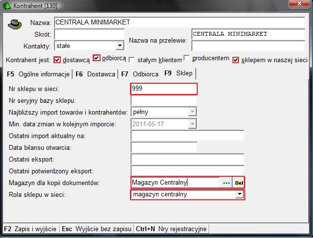 - 12 - Nasz nowy kontrahent będzie spełniał funkcję centrali dla Mini-Marketów, dlatego dobrze aby jego nazwa jednoznacznie na to wskazywała.