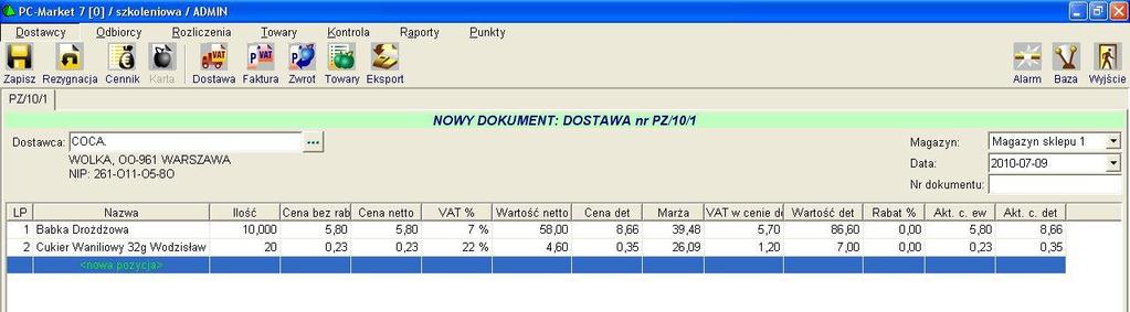 - 43 - Tworzymy dostawę w centrali wybierając dostawcę,