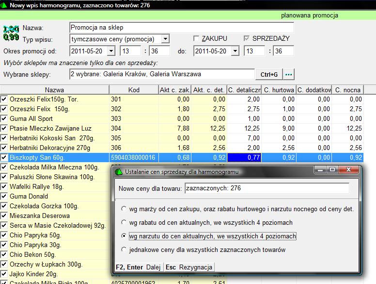 - 52 - Harmonogram zmian cen zmiana cen/przeceny/promocje Harmonogram zmian cen w PC-Market 7 umożliwia grupowe