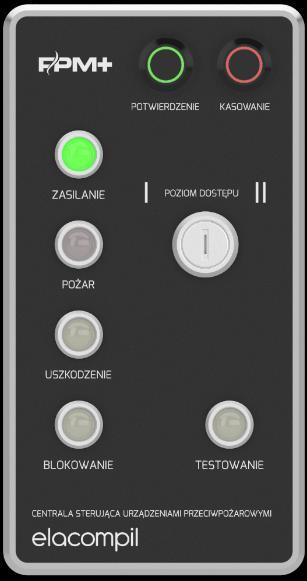 Strona 16 z 73 Na głównej obudowie centrali FPM+ umieszczony jest panel sterująco-sygnalizujący wyposażony w: Przycisk potwierdzenie służy do wyciszenia alarmów dźwiękowych Przycisk kasowanie służy