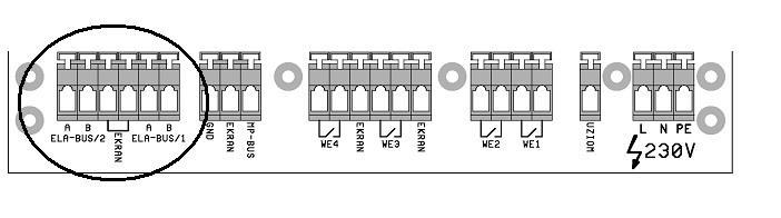 Strona 28 z 73 7.4.3. PODŁĄCZENIE MAGISTRAL KOMUNIKACYJNYCH ELA-BUS Moduły LSK łączymy ze sobą przy użyciu magistrali ELA- BUS.