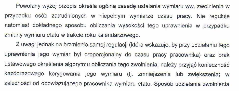 Zwolnienia przysługującego pracownikowi