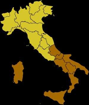 Mezzogiorno współcześnie 8 regionów administracyjnych ( w tym Sycylia i Sardynia), 120 km2, ok.