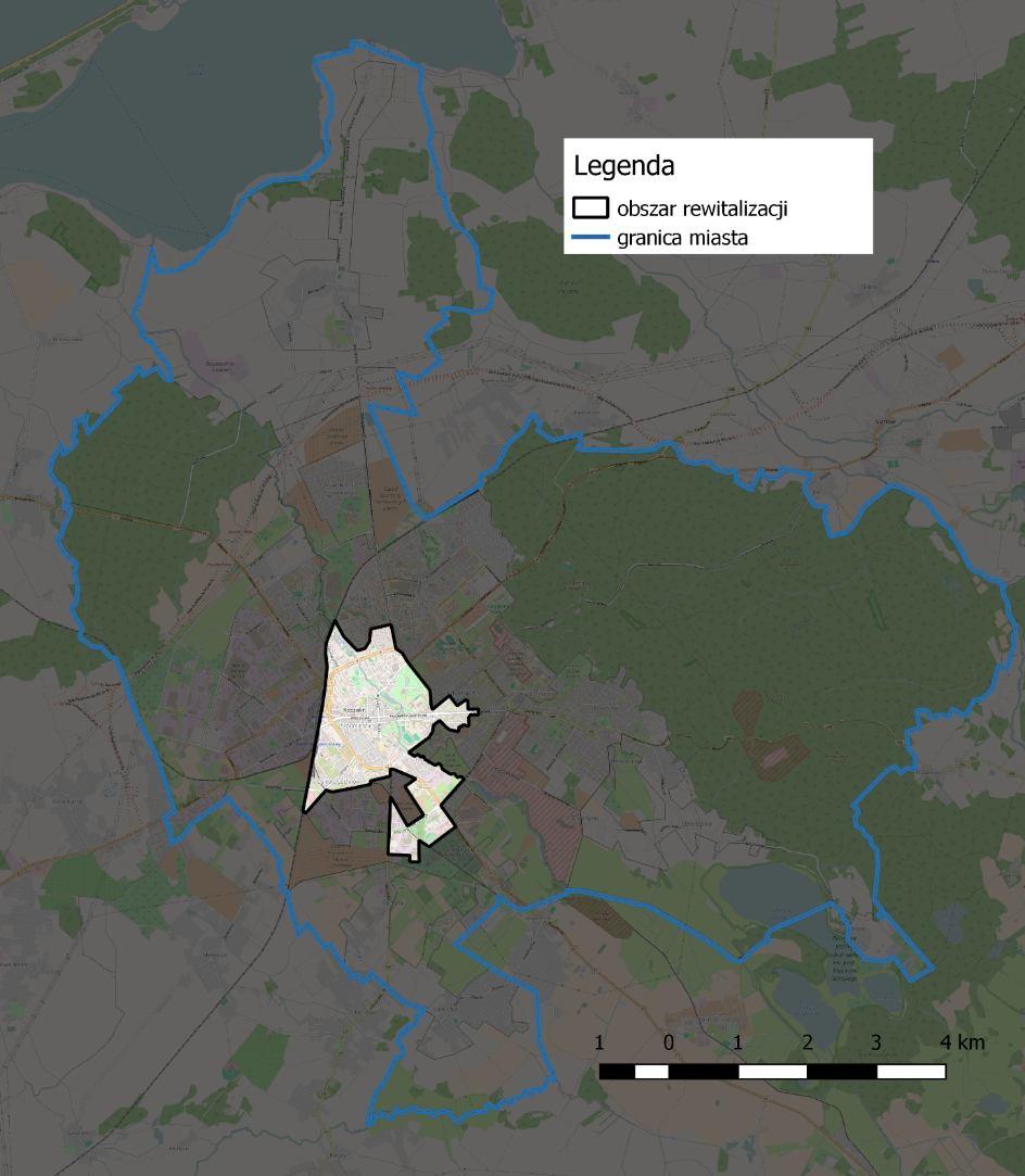 Rysunek 5. Obszar rewitalizacji na tle miasta.
