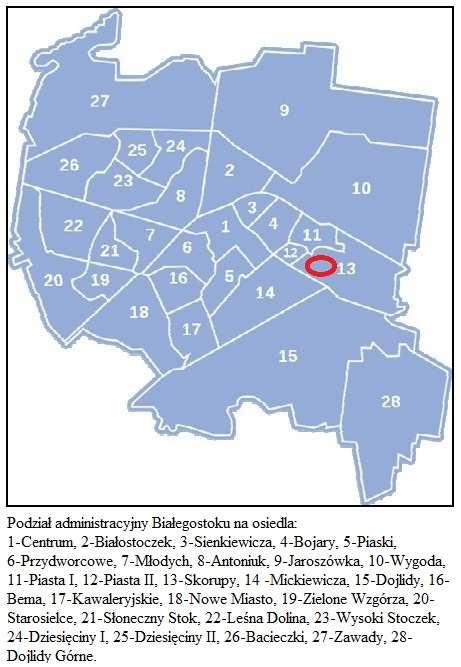 Angefertiget in den Jahren 1795 bis 1800 z wsią Skorupy (powyżej) i jej przybliżona lokalizacja w obrębie współczesnego miasta (po prawej) W drugiej połowie