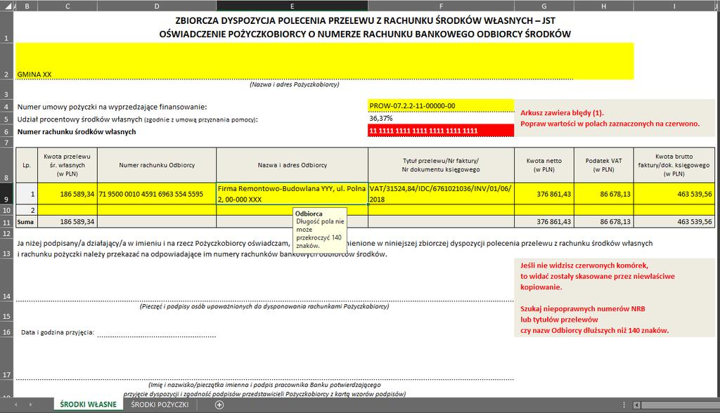 Przykład 1 - koszty kwalifikowalne Zbiorcza