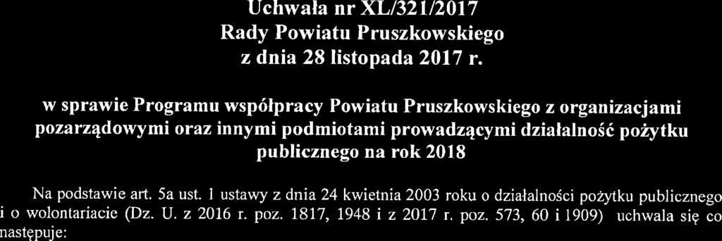 Uchwała nr XL/321/2017 Rady Powiatu Pruszkowskiego z dnia 28 listopada 2017 r.