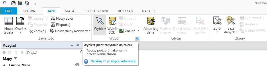 c) W warstwie Polska_granice zmień w stylu regionu kolor wypełnienia na A1. d) Zapisz kopię jako Polska_granice.tab i zamknij wszystko. Zaznaczanie nowych obiektów w nowej warstwie Zadanie 4.