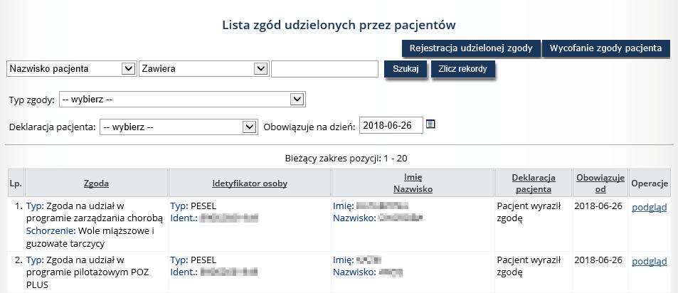 9. Zgody POZ PLUS Kolejny obszar w menu aplikacji o nazwie Zgody odnosi się do programu pilotażowego opieki koordynowanej w podstawowej opiece zdrowotnej POZ PLUS.