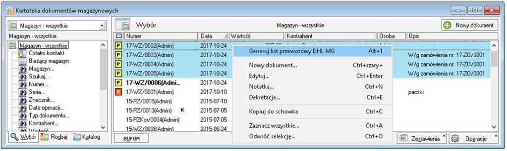 Uruchomienie dodatku - magazyn W kartotece Magazyn nale y zaznaczy pozycje, które maj by wyeksportowane.