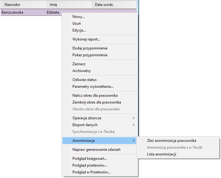 Anonimizacja danych osobowych w programie Sage Kadry i Płace nie obejmuje: dat obowiązywania elementów kadrowych, danych wprowadzonych do słowników (przypisane do pracownika dane słownikowe są
