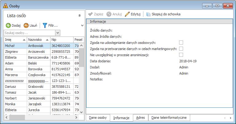 Stan realizacji anonimizacji Zakończona (anonimizacja częściowa) oznacza, że nie wszystkie dane osoby w systemie mogły zostać zanonimizowane, ponieważ nie upłynął okres ich przechowywania.