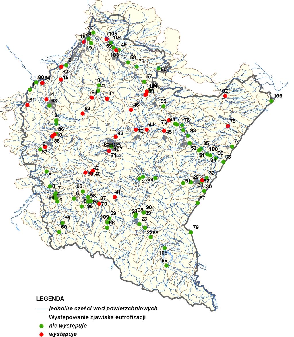 Ocena eutrofizacji wód spowodowanej odprowadzaniem do wód zanieczyszczeń ze źródeł komunalnych w latach 2004-2007 Źródłem danych hydrograficznych jest Mapa Podziału
