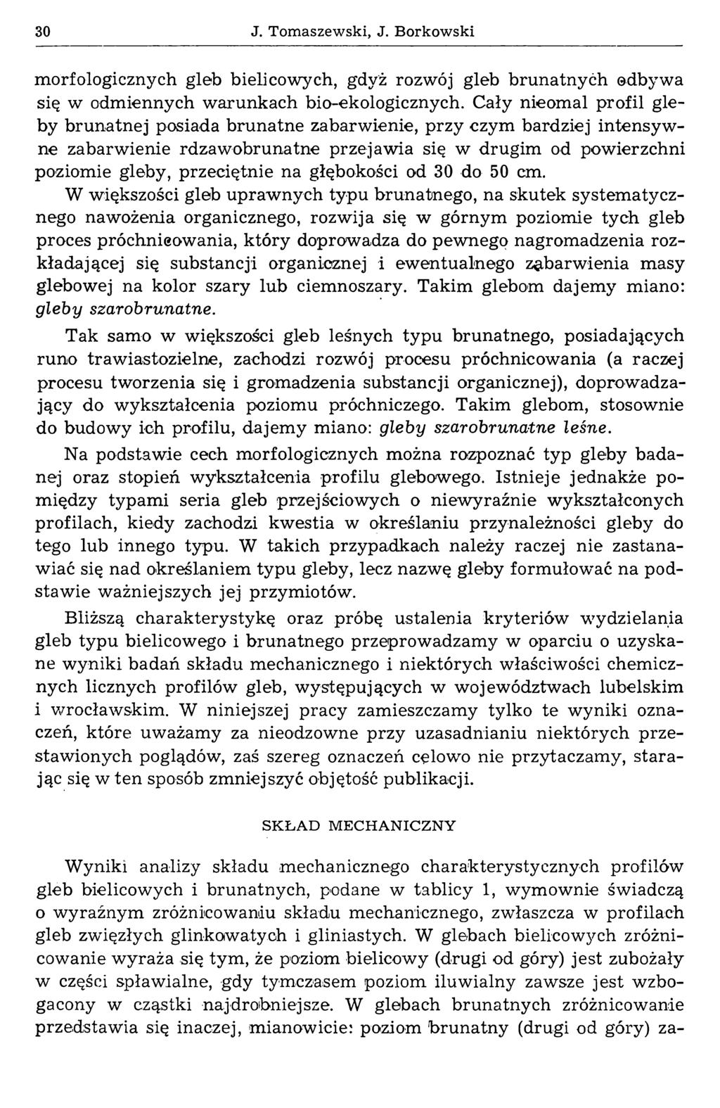 30 J. Tomaszewski, J. Borkowski morfologicznych gleb bieli co wy eh, gdyż rozwój gleb brunatnych odbywa się w odmiennych warunkach bio-ekologicznych.