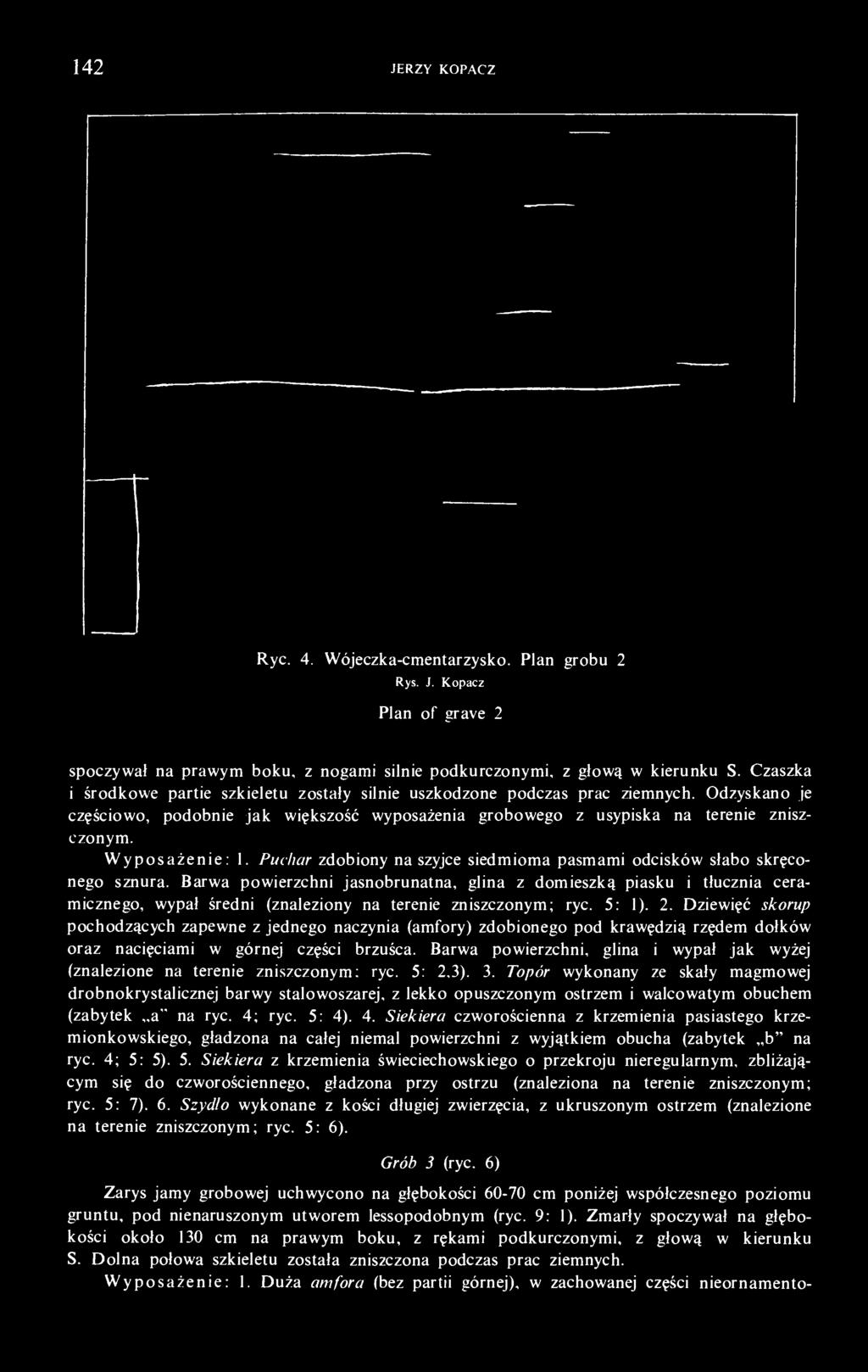 Wyposażenie: 1. Puchar zdobiony na szyjce siedmioma pasmami odcisków słabo skręconego sznura.