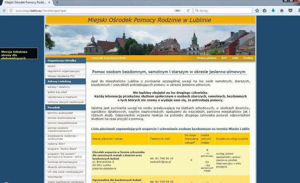 Działania profilaktyczne strona internetowa Corocznie na stronie internetowej Ośrodka (https://mopr.lublin.