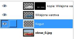 Wklejmy (CTRL+V) obraz koguta, przesuwamy tak aby był cały widoczny i skalujemy narzędziem do skalowania do odpowiednich rozmiarów, tak aby kogut